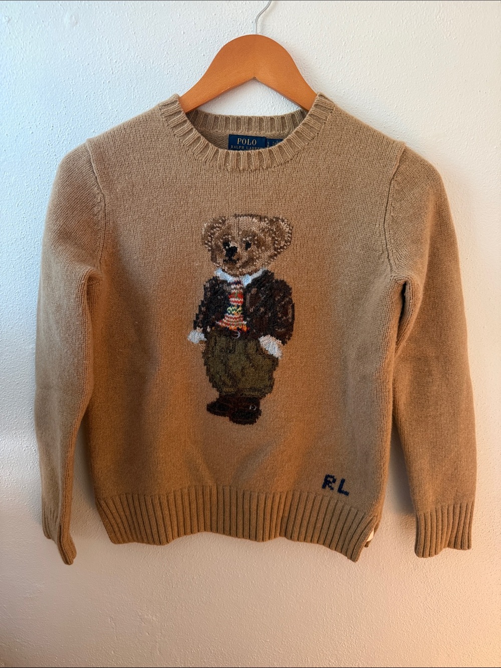 Polo by Ralph Lauren Tan Bear Crewneck Sweater (wool camel hair blend)
